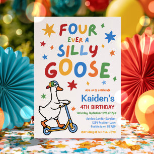 Invitation Quatre ans pour toujours un garçon silly goose pou