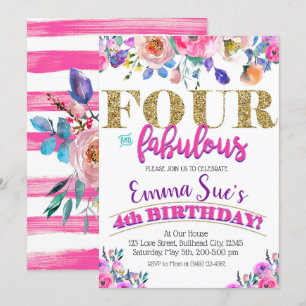 Invitation Quatre et Fabulous Girls Floral 4e anniversaire