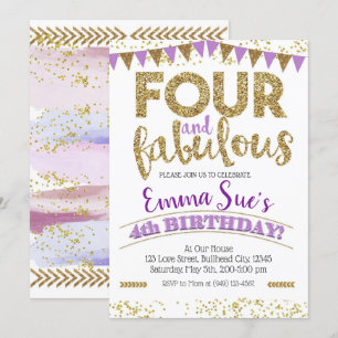 Invitation Quatre et Fabulous Girls Purple 4e anniversaire