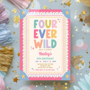 Invitation Quatre Ever Wild Fille Fantaisiste 4ème Fête d'Ann