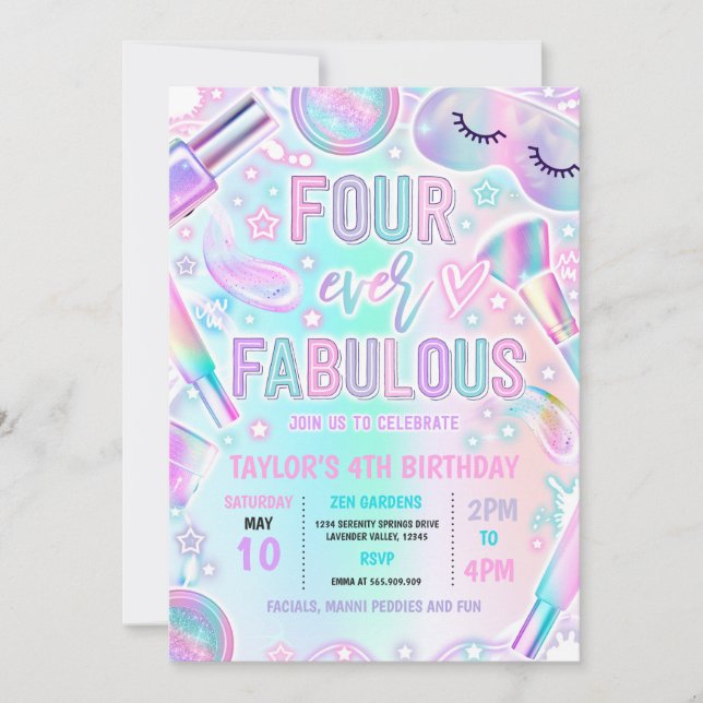Invitation Quatre fabuleux maquillage Spa Pastel 4e anniversa (Devant)