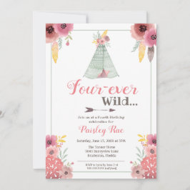 Invitation Quatre filles de Boho sauvage Quatrième anniversai