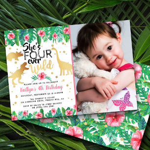 Invitation Quatre filles dinosaures sauvages de tous les jour