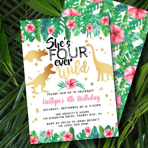 Invitation Quatre filles dinosaures sauvages de tous les jour