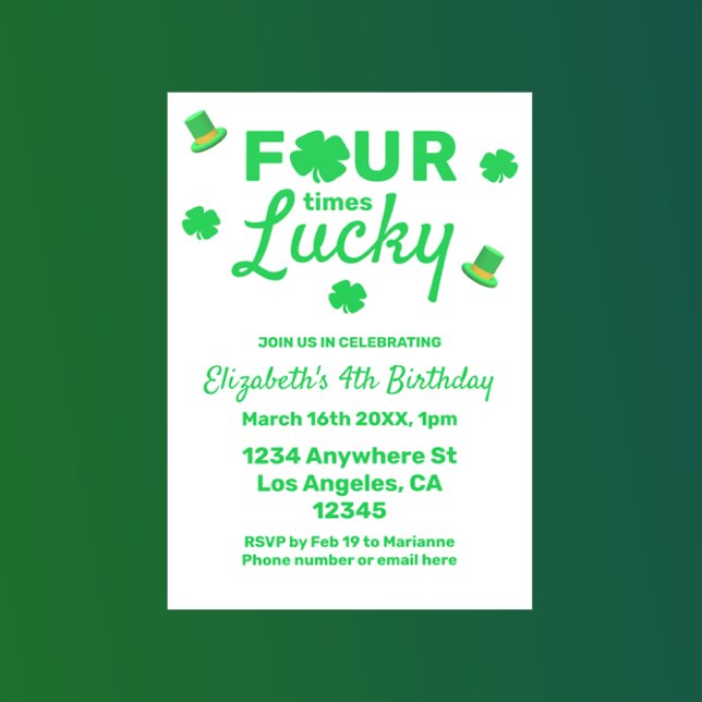 Invitation Quatre fois Lucky 4e anniversaire (Créateur téléchargé)