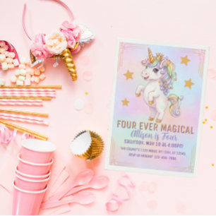 Invitation Quatre fois magique, Anniversaire licorne 4 ans