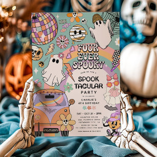 Invitation Quatre fois plus d'Halloween rétro pour un 4ème an