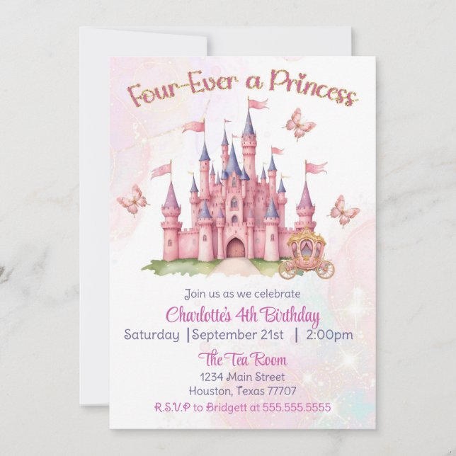 Invitation Quatre fois princesse 4e anniversaire (Devant)