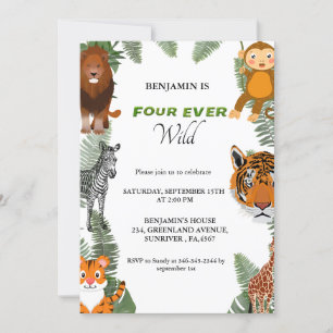 Invitation Quatre fois safari sauvage fête de 4ème anniversai