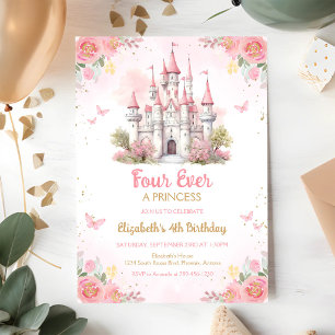 Invitation Quatre fois une princesse Château 4e anniversaire