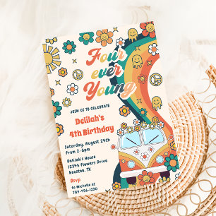 Invitation Quatre fois Young Retro Floral 4e fête anniversair