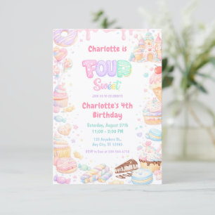 Invitation Quatre friandises pastel sucrées pour un 4ème anni