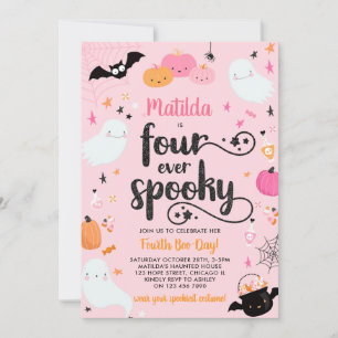 Invitation Quatre Halloween rose Éffrayant Halloween 4ème ann