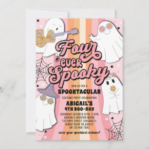 Invitation Quatre Halloween rose Éffrayant Halloween 4ème ann