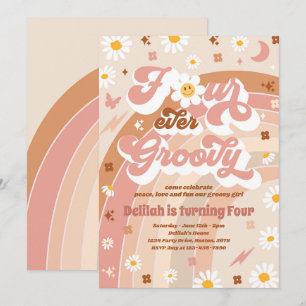 Invitation Quatre Hippie Super Rainbow 4e fête d'anniversaire
