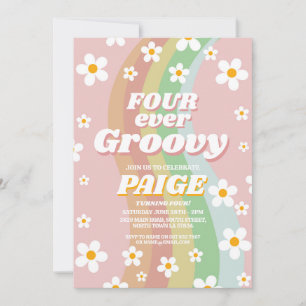 Invitation QUATRE jamais Super 4ème Forever Pink Girl Retro a
