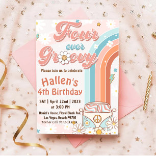 Invitation Quatre jamais Super Retro Boho Rainbow 4e annivers