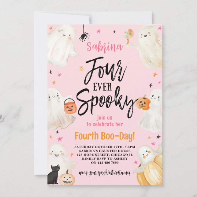 Invitation Quatre Jour Éffrayant Halloween Fille 4ème anniver (Devant)