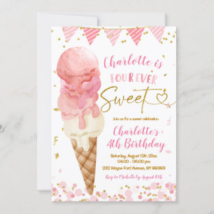 Invitation Quatre Jours de crème glacée rose sucrée Quatrième