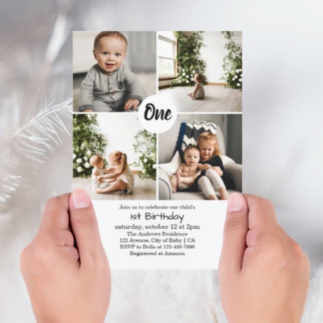 Invitation Quatre Photos Carrés Collage 1er Anniversaire Invi (Créateur téléchargé)