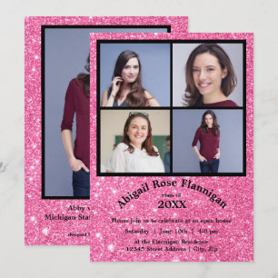 Invitation Quatre Photos Collage Faux Rose - Annonce de remis