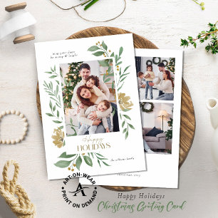 Invitation Quatre photos personnalisées Happy Holiday Floral 