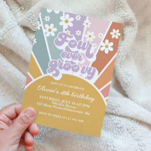 Invitation Quatre pour toujours groovy Retro Sunshine Rainbow
