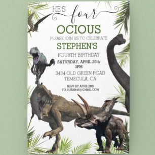Invitation Quatre Quatrième Anniversaire Dinosaure Tyrannosau