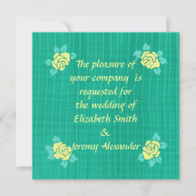 Quatre Roses Jaunes Teal Vert Mariage Plaid Invite