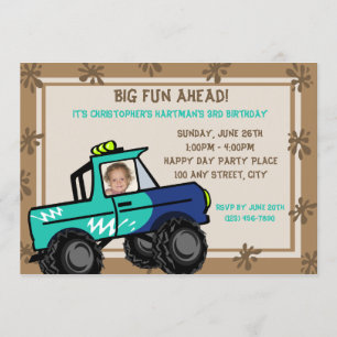 Invitation Quatre roues Fun Camion Anniversaire