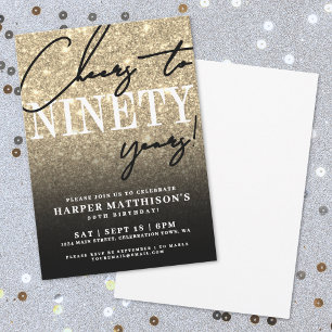 Invitation Quatre-vingt-dix Black Gold Fête d'anniversaire 90
