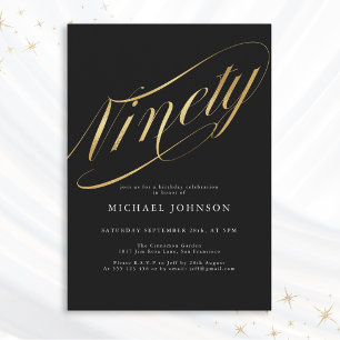 Invitation Quatre-vingt-dix Noir et Or 90e anniversaire