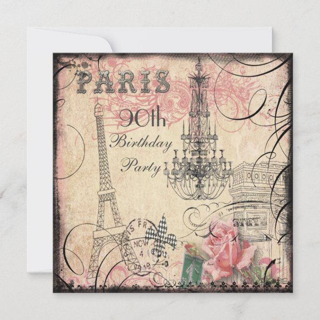 Invitation Quatre-vingt-dixième anniversaire chic de Tour (Devant)