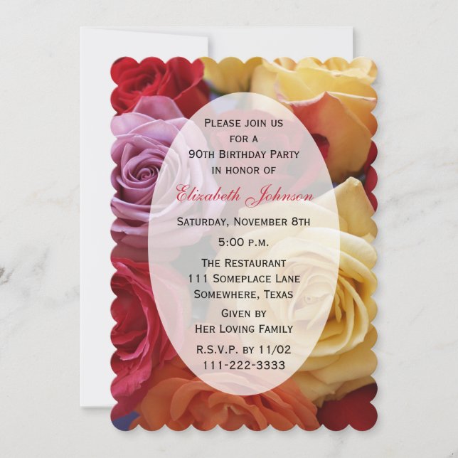 Invitation quatre-vingt-dixième Roses multi de couleur de (Devant)