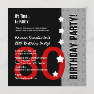 Invitation quatre-vingtième Anniversaire D845F drôle noir