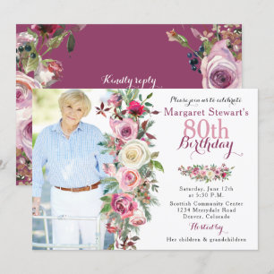 Invitation Quatre-vingtième anniversaire de rose de photo