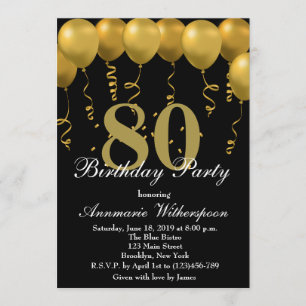 Invitation Quatre-vingtième ballons élégants d'or