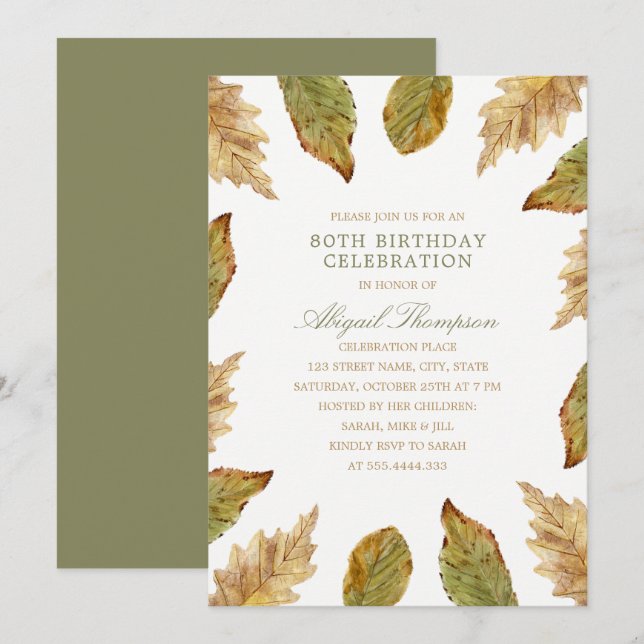 Invitation quatre-vingtième L'automne rustique d'anniversaire (Devant / Derrière)