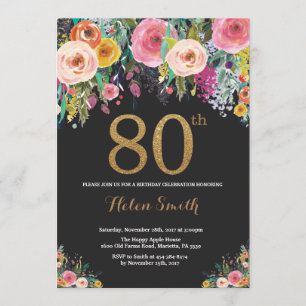 Invitation Quatre-vingtième parties scintillantes florales