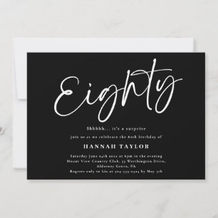 Invitation Quatre-vingts Black Blanc moderne 80e anniversaire