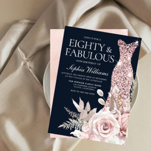 Invitation Quatre-vingts et fabuleux ! Dusty Rose Floral 80e