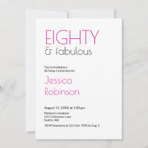 Invitation Quatre-vingts et Fabuleux Moderne Rose 80e Anniver