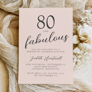 Invitation Quatre-vingts et Fabuleux Rose Blush Fête d'annive