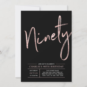 Invitation Quatre-vingts   Rose Gold & Black 90th Birthday Pa