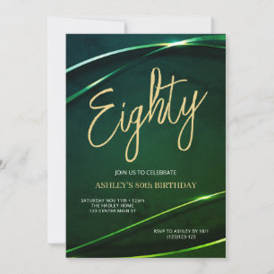 Invitation Quatre-vingts Vert Émeraude et Or 80e Anniversaire