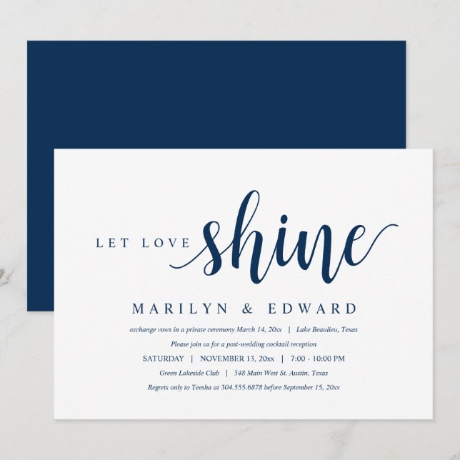Invitation Que l'amour brille, Moderne Post Mariage Elopement (Devant / Derrière)