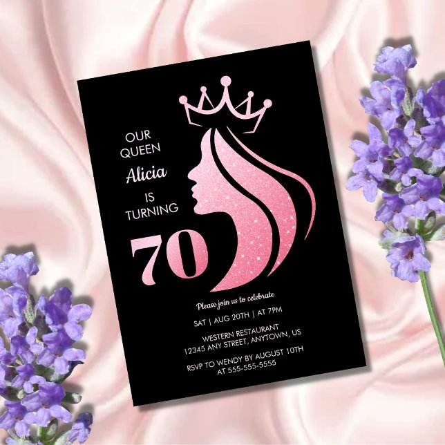 Invitation Queen Crown Parties scintillant rose Noir 70e anni (Créateur téléchargé)