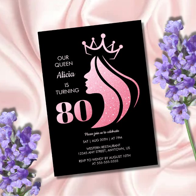 Invitation Queen Crown Parties scintillant rose Noir 80e anni (Créateur téléchargé)