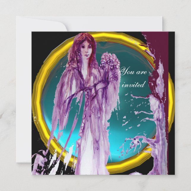 Invitation QUEEN GUINEVERE Or Jaune Aqua Bleu, Turquoise (Devant)