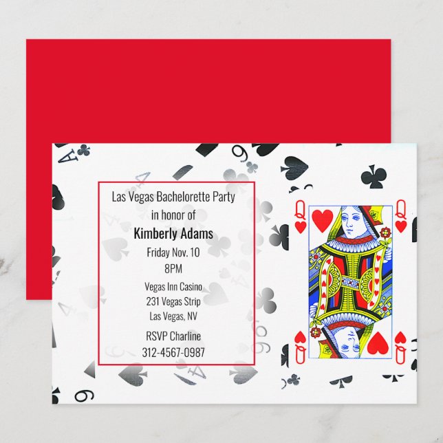 Invitation Queen of Hearts Bachelorette Party (Devant / Derrière)